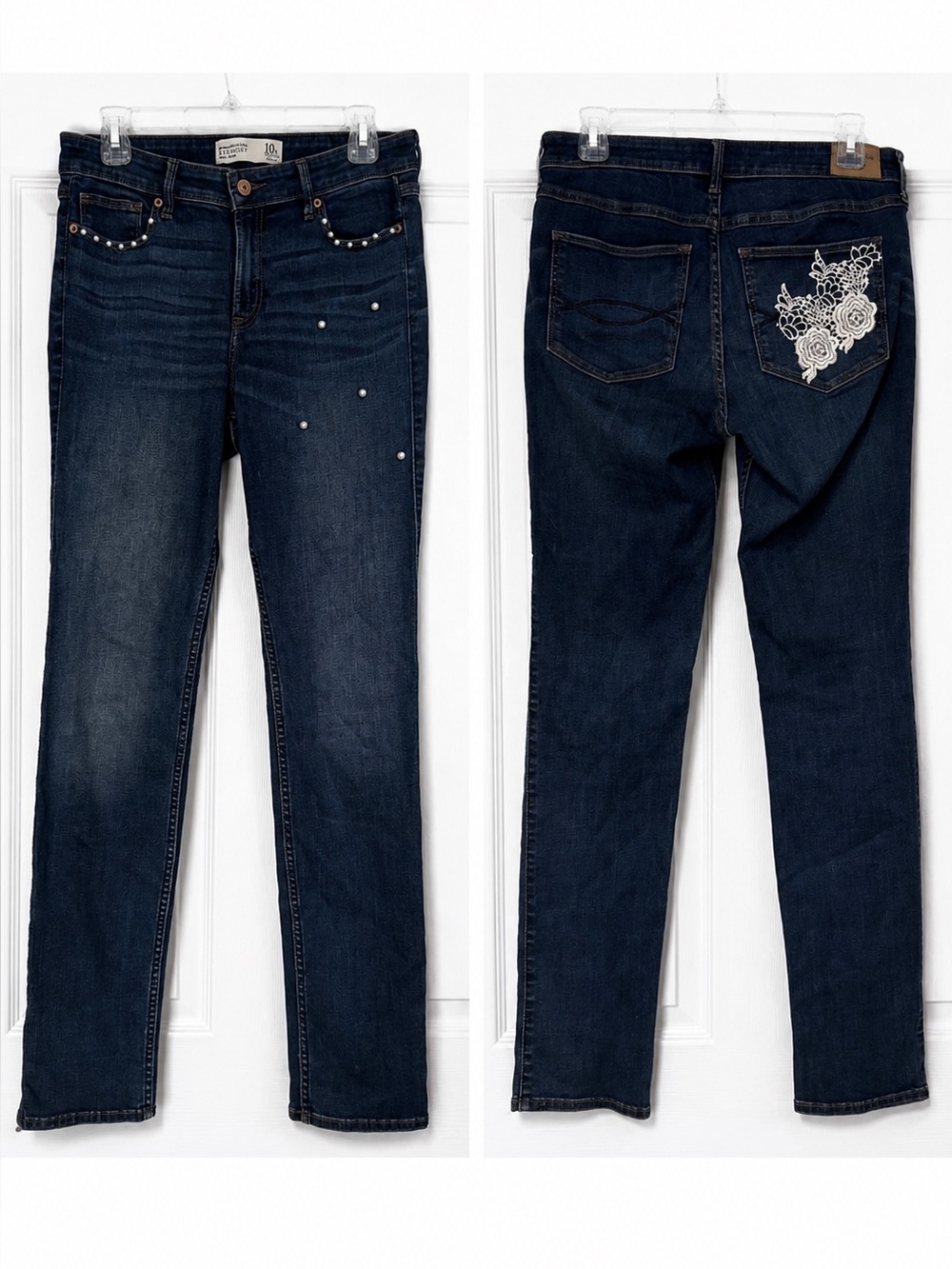 ABERCROMBIE & FITCH Mid Rise Straight Leg Jeans Pearl Embellished Women’s 10R